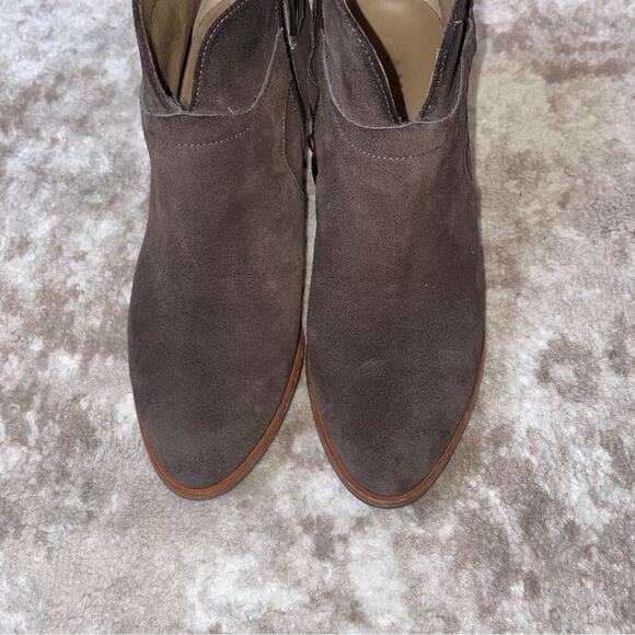 Anyi Lu Suede Ankle Boots booties made in Italy chocolate brown chunky heel SZ 7 - Picture 6 of 7